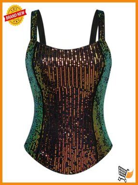 Sequin Bustier Corset Tank Top Sparkle Slim Sleeveless Party Camisole